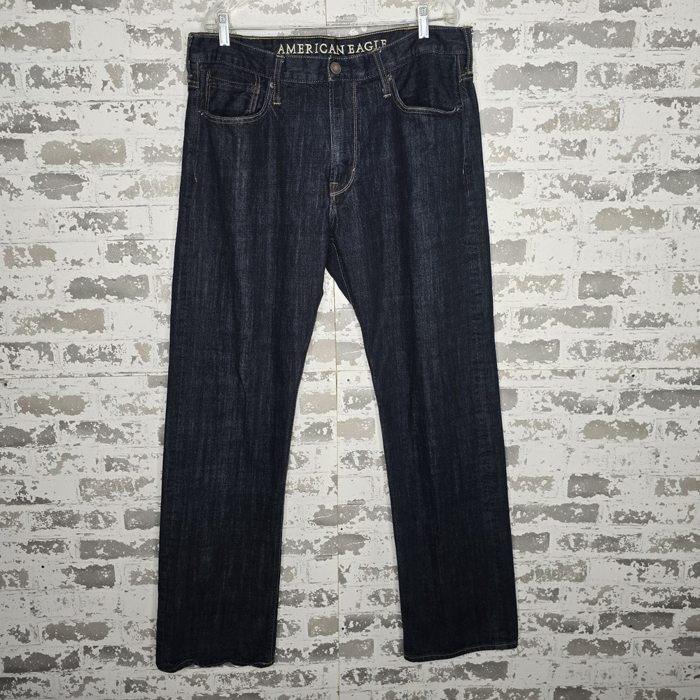 American Eagle Jeans Mens 38x35 Relaxed Leg Dark Blue Wash Denim‎ 100% Cotton